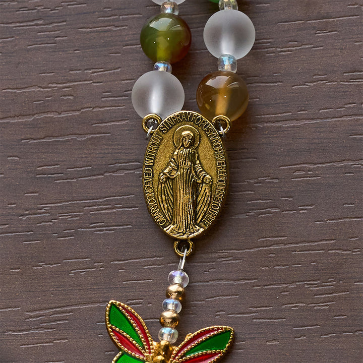 Christianartworkshop Rosario a farfalla in malachite naturale con smalto: Farfalla della fede - image 8