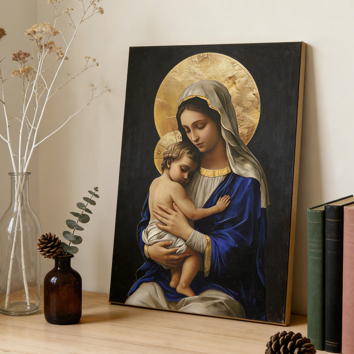 Christianartworkshop Stampa su tela raffigurante la Madonna col Bambino in veste blu reale: incarna la pura devozione di Maria - image 4