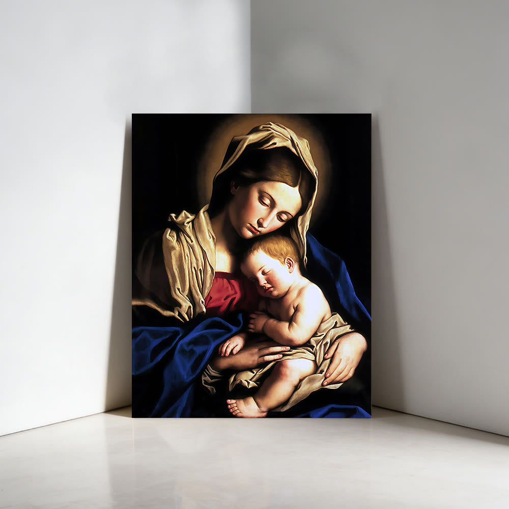 Christianartworkshop Stampa artistica da parete con Gesù addormentato con alone dorato: fonda la tua fede nell'intimità della Sacra Famiglia - image 2