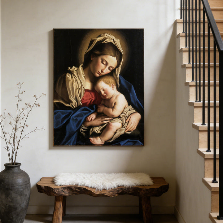 Christianartworkshop Stampa artistica da parete con Gesù addormentato con alone dorato: fonda la tua fede nell'intimità della Sacra Famiglia - image 4