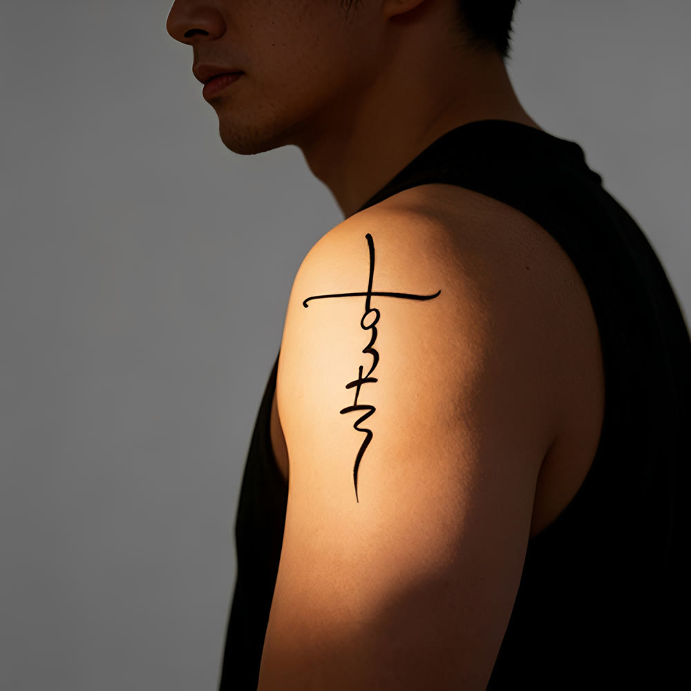 Christianartworkshop Tatuaggio temporaneo con scritta "Croce e Fede": un'elegante linea artistica per promemoria quotidiani della fede - image 1