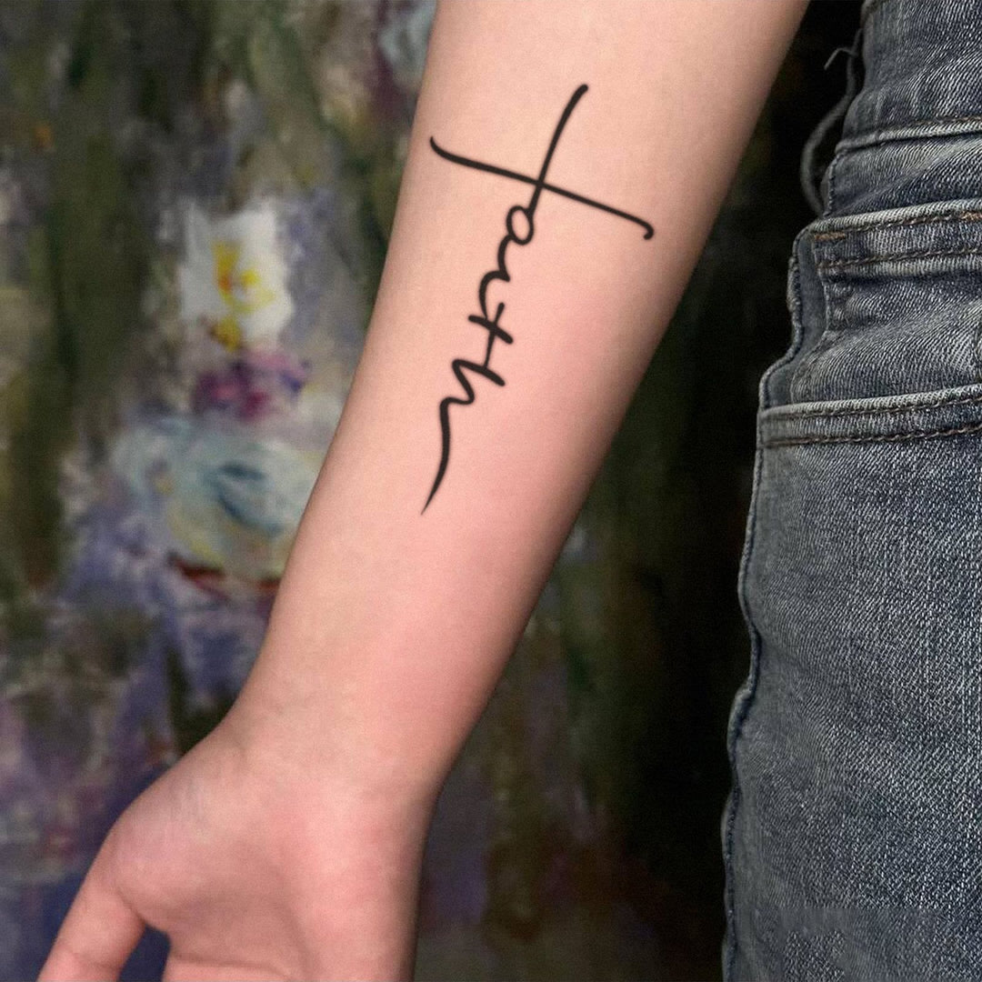 Christianartworkshop Tatuaggio temporaneo con scritta "Croce e Fede": un'elegante linea artistica per promemoria quotidiani della fede - image 4