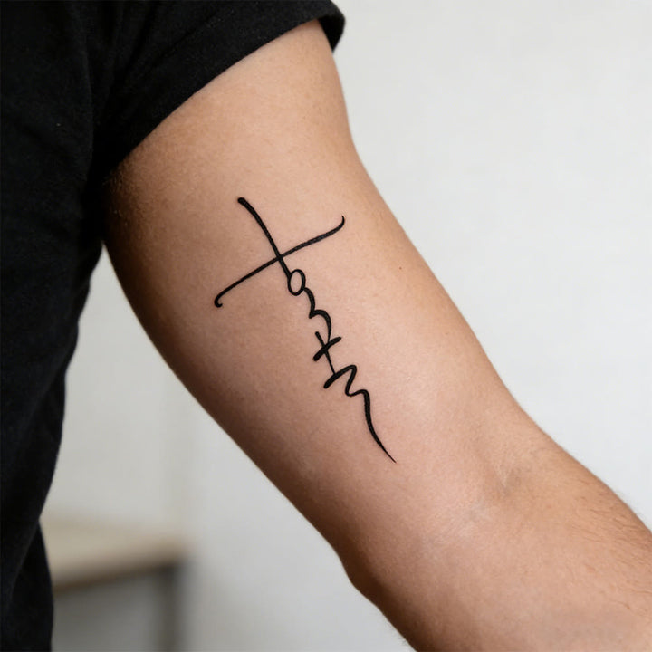 Christianartworkshop Tatuaggio temporaneo con scritta "Croce e Fede": un'elegante linea artistica per promemoria quotidiani della fede - 1 SET (5 pezzi) - image 0