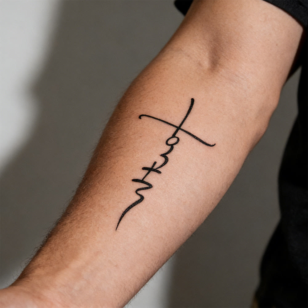 Christianartworkshop Tatuaggio temporaneo con scritta "Croce e Fede": un'elegante linea artistica per promemoria quotidiani della fede - image 5
