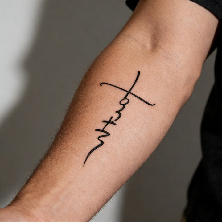 Christianartworkshop Tatuaggio temporaneo con scritta "Croce e Fede": un'elegante linea artistica per promemoria quotidiani della fede - image 5