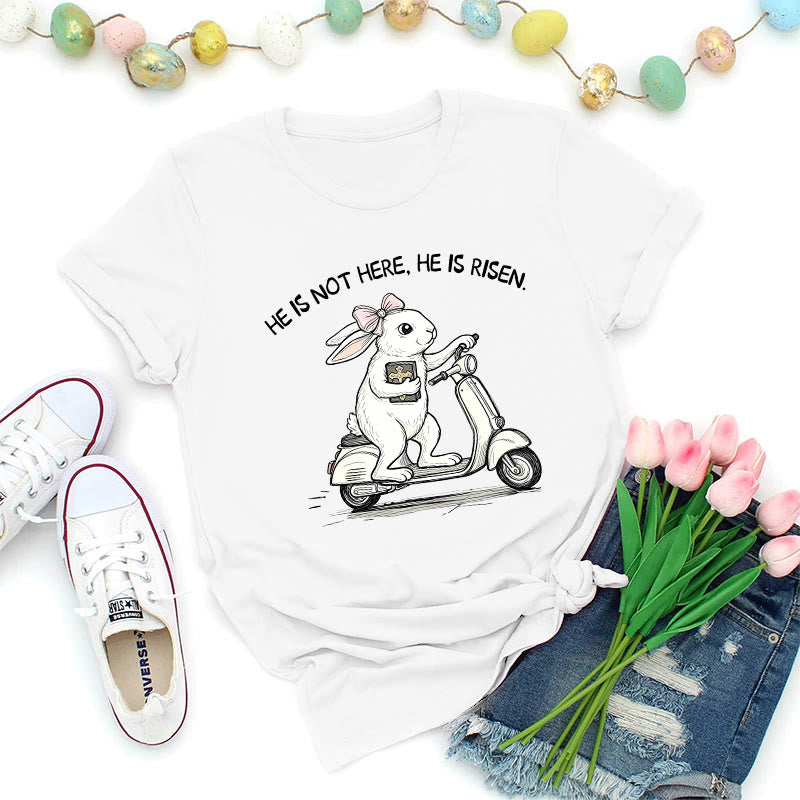 Christianartworkshop Maglietta premium con scooter coniglietto pasquale He Is Risen - Bianco - 2XL - image 6