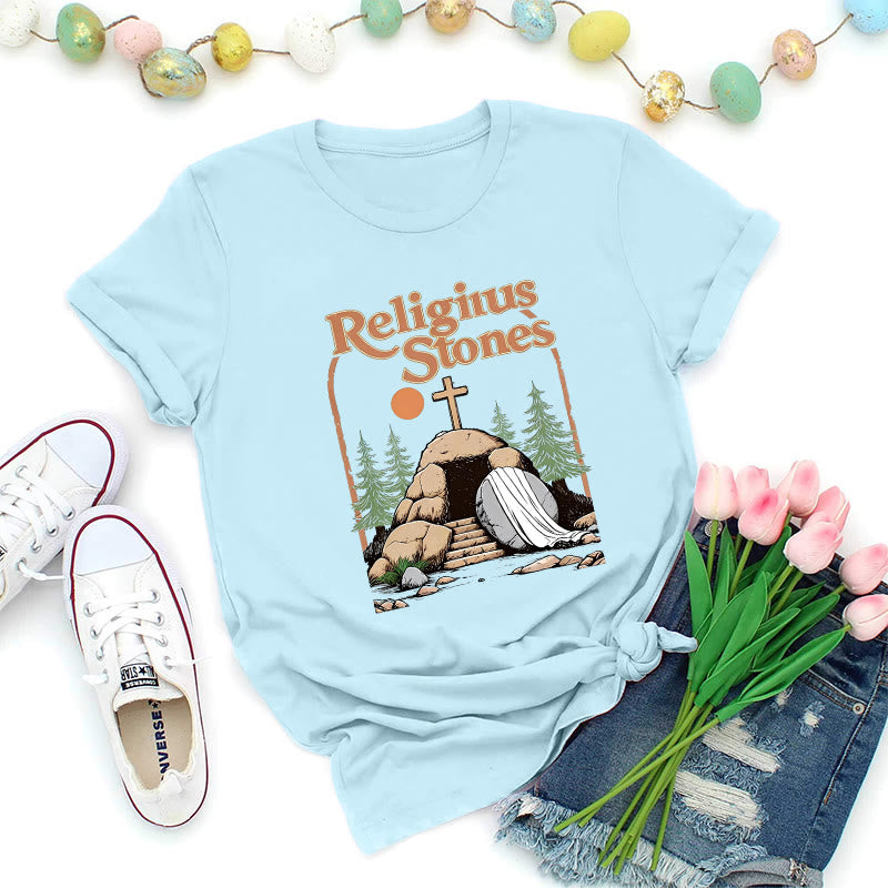 Christianartworkshop Maglietta con pietre religiose in stile vintage - Blu - 2XL - image 1