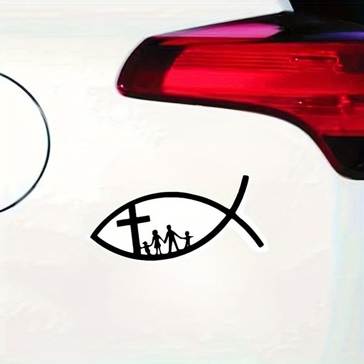 Emblema in metallo per auto "Ichthys Cross Family" Christianartworkshop : un simbolo di fede e legame familiare per i veicoli. - image 3