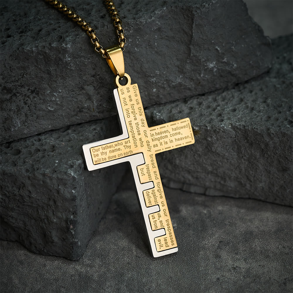 Christianartworkshop Collana moderna con croce tricolore del Padre Nostro: un simbolo senza tempo di santità - D'oro - image 0