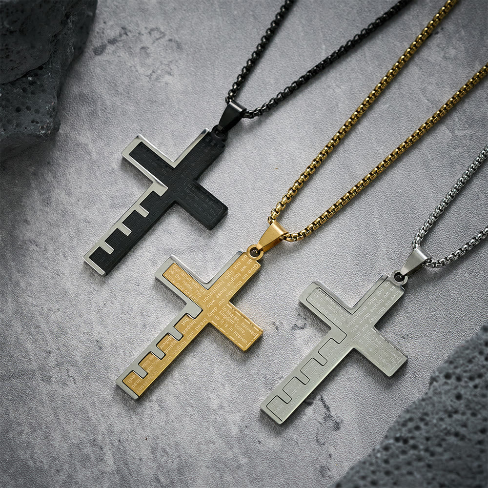 Christianartworkshop Collana moderna con croce tricolore del Padre Nostro: un simbolo senza tempo di santità - image 1