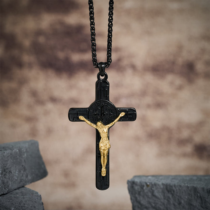 Christianartworkshop Collana con ciondolo di protezione con medaglia di San Benedetto e crocifisso in stile retrò classico - image 7