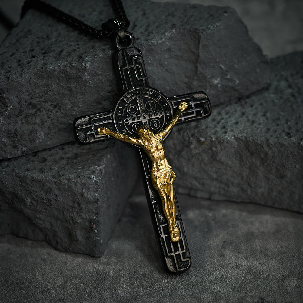 Christianartworkshop Collana con ciondolo di protezione con medaglia di San Benedetto e crocifisso in stile retrò classico - image 10