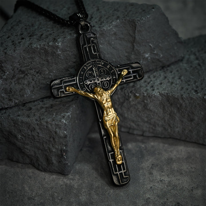 Christianartworkshop Collana con ciondolo di protezione con medaglia di San Benedetto e crocifisso in stile retrò classico - image 10