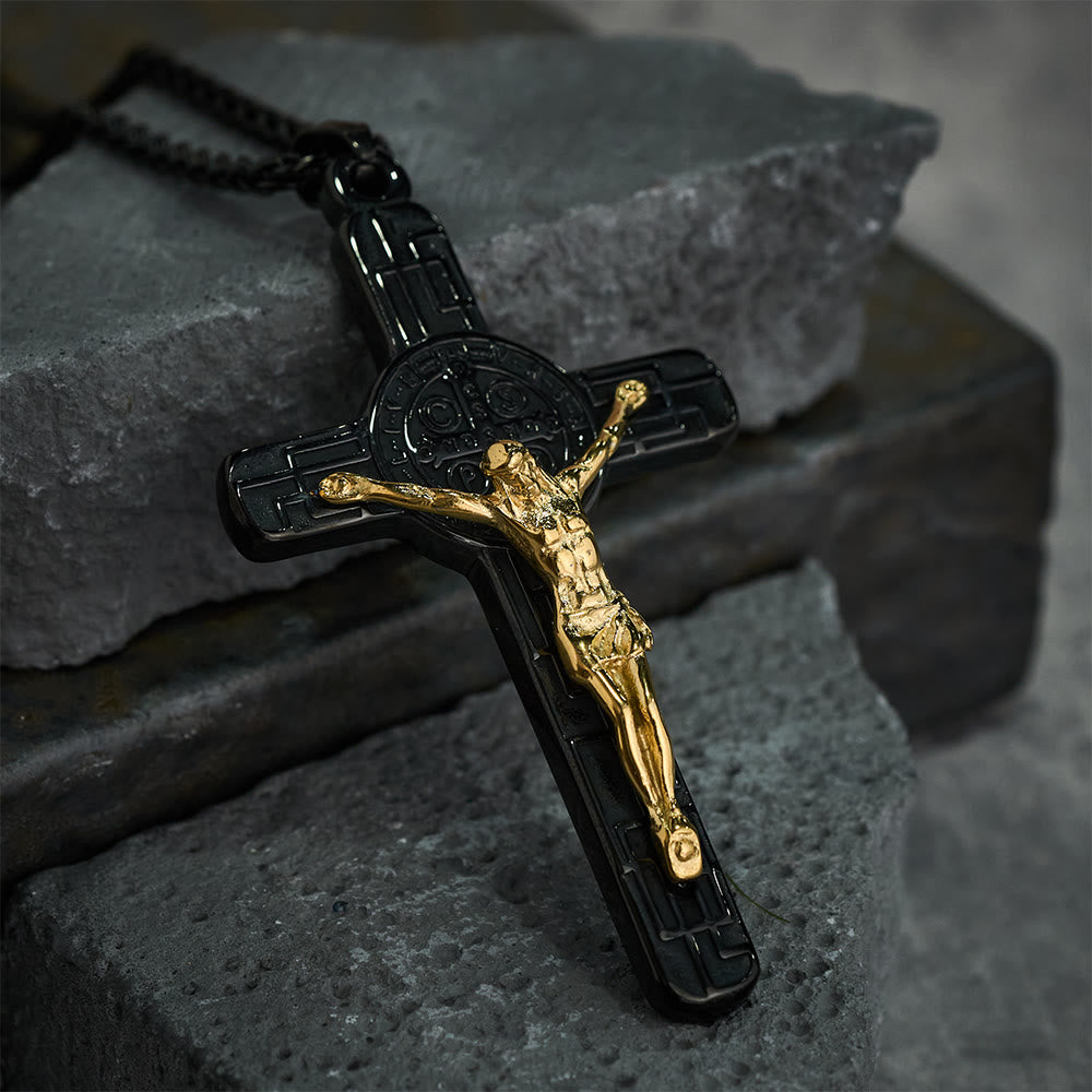 Christianartworkshop Collana con ciondolo di protezione con medaglia di San Benedetto e crocifisso in stile retrò classico - image 8