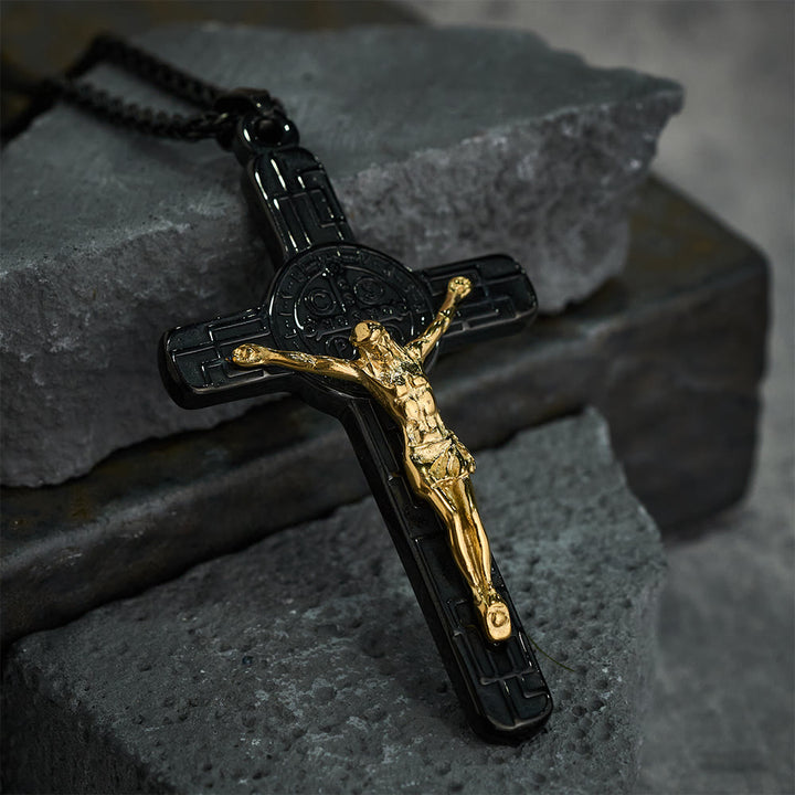 Christianartworkshop Collana con ciondolo di protezione con medaglia di San Benedetto e crocifisso in stile retrò classico - image 8