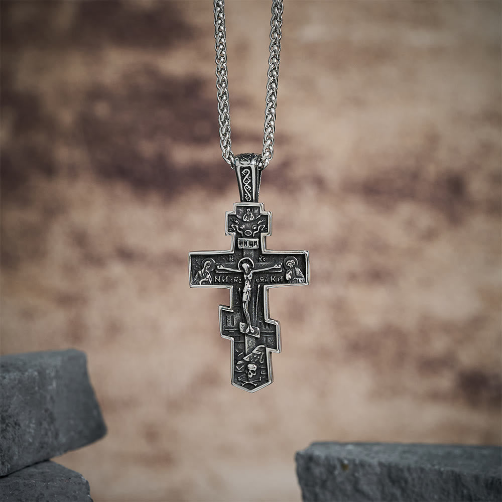 Collana con crocifisso ortodosso di Gesù in titanio Christianartworkshop , gioiello di protezione. - image 1