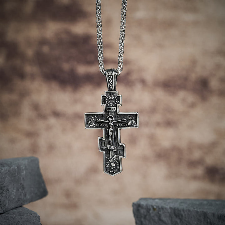Collana con crocifisso ortodosso di Gesù in titanio Christianartworkshop , gioiello di protezione. - image 1