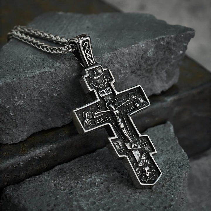 Collana con crocifisso ortodosso di Gesù in titanio Christianartworkshop , gioiello di protezione. - image 4