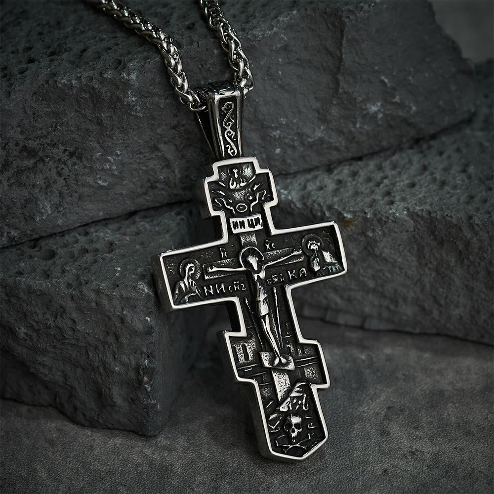 Collana con crocifisso ortodosso di Gesù in titanio Christianartworkshop , gioiello di protezione. - Argento - image 0