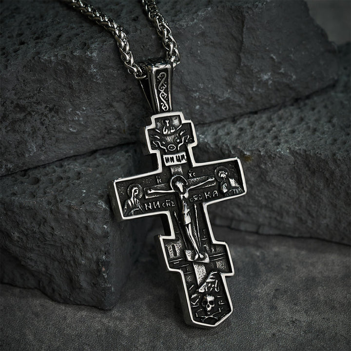 Collana con crocifisso ortodosso di Gesù in titanio Christianartworkshop , gioiello di protezione. - Argento - image 0