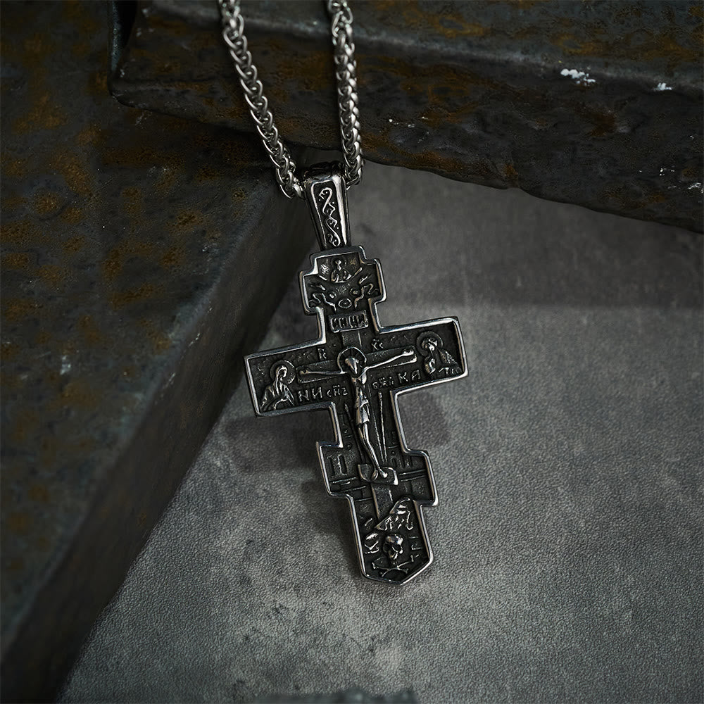Collana con crocifisso ortodosso di Gesù in titanio Christianartworkshop , gioiello di protezione. - image 2