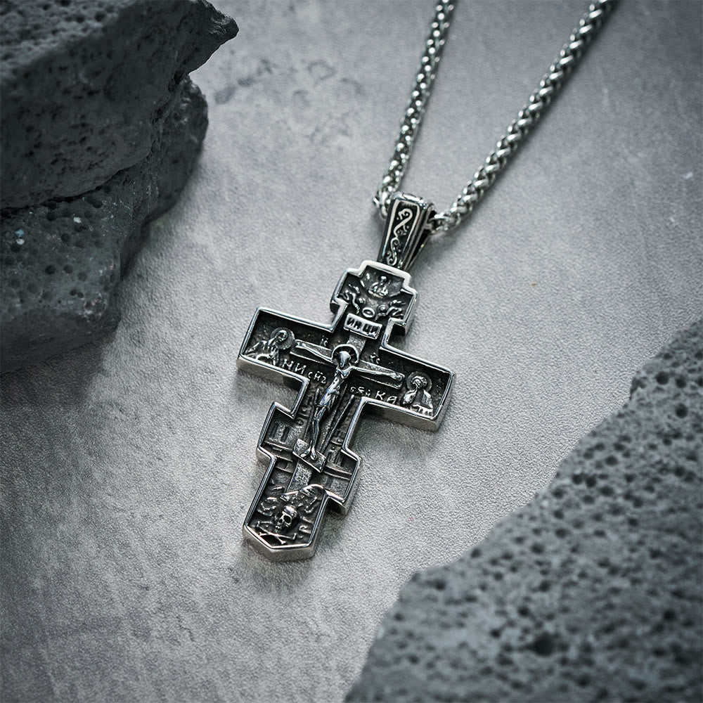 Collana con crocifisso ortodosso di Gesù in titanio Christianartworkshop , gioiello di protezione. - image 3