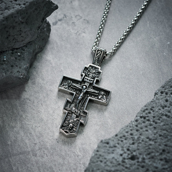 Collana con crocifisso ortodosso di Gesù in titanio Christianartworkshop , gioiello di protezione. - image 3