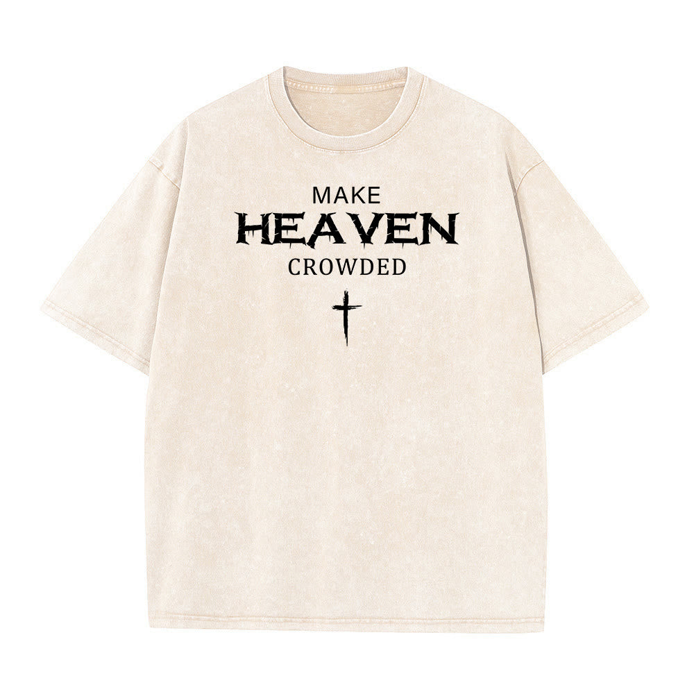 Christianartworkshop Maglietta unisex lavata con scritta "Make Heaven Crowded Cross" e effetto invecchiato. - Beige - 5XL - image 8