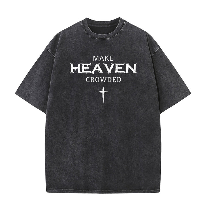 Christianartworkshop Maglietta unisex lavata con scritta "Make Heaven Crowded Cross" e effetto invecchiato. - Nero - 5XL - image 0