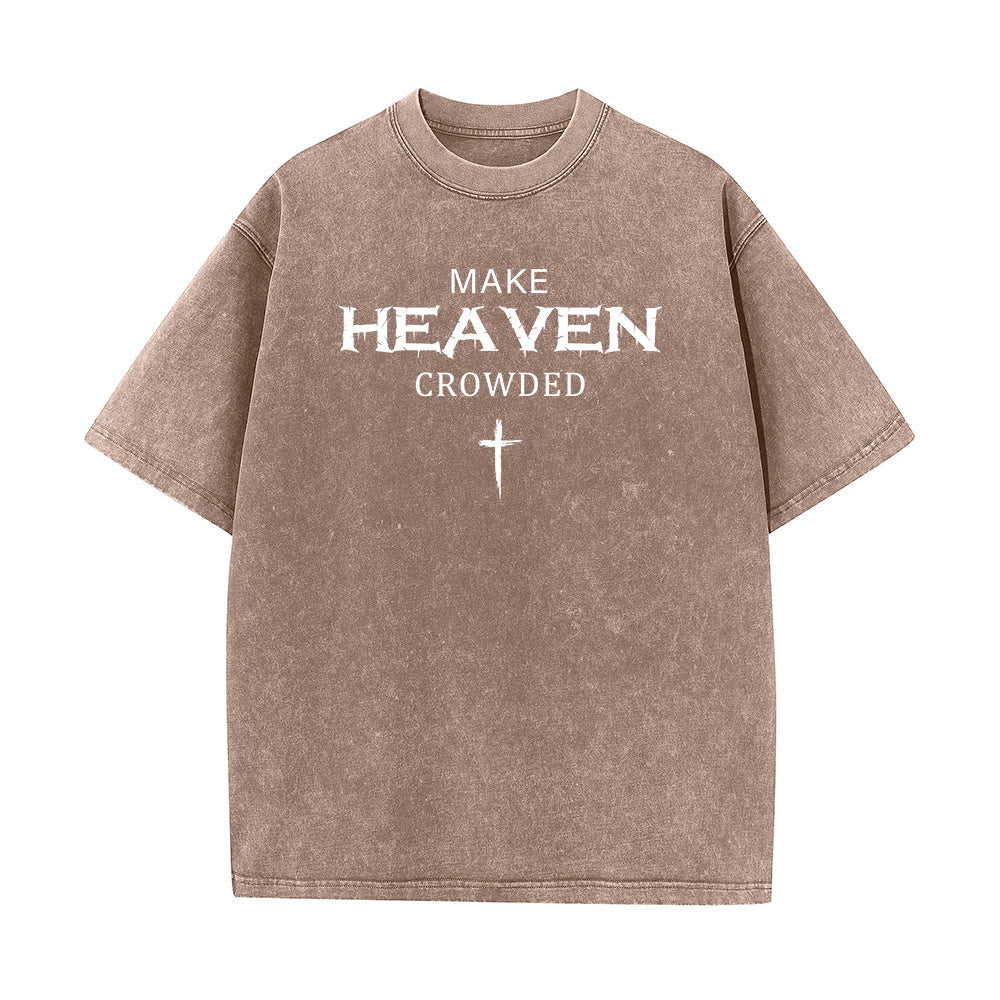 Christianartworkshop Maglietta unisex lavata con scritta "Make Heaven Crowded Cross" e effetto invecchiato. - Marrone - 5XL - image 7