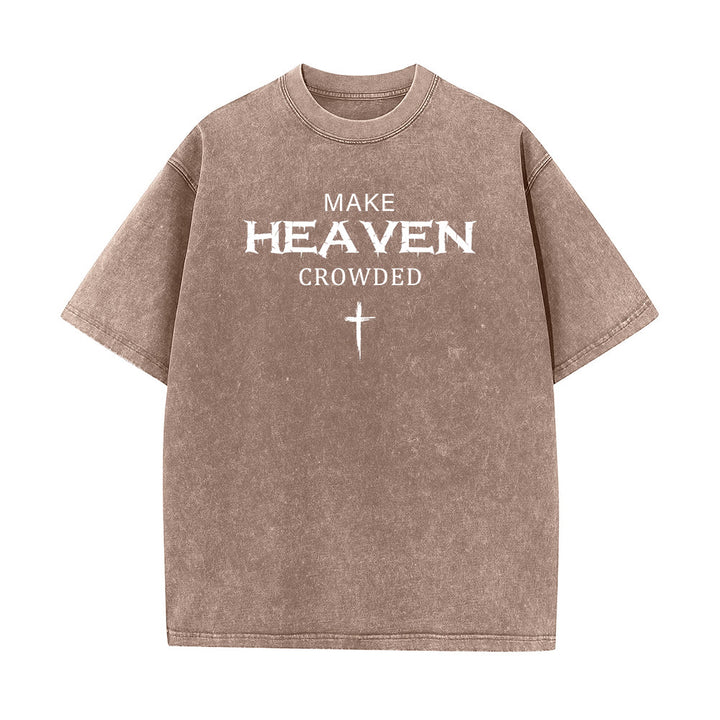 Christianartworkshop Maglietta unisex lavata con scritta "Make Heaven Crowded Cross" e effetto invecchiato. - Marrone - 5XL - image 7