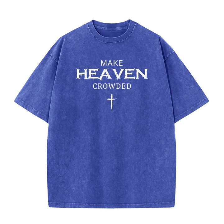 Christianartworkshop Maglietta unisex lavata con scritta "Make Heaven Crowded Cross" e effetto invecchiato. - Blu - 5XL - image 11