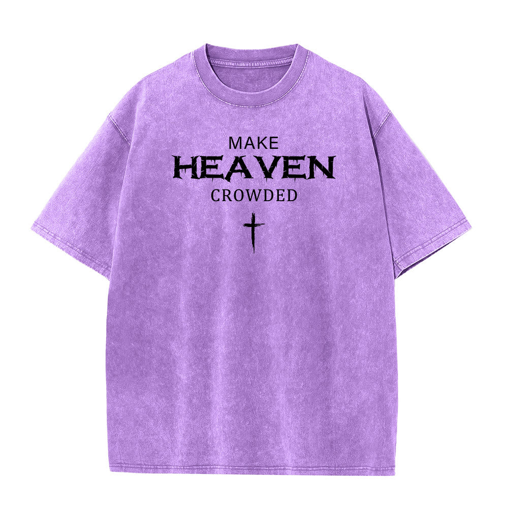 Christianartworkshop Maglietta unisex lavata con scritta "Make Heaven Crowded Cross" e effetto invecchiato. - Viola - 5XL - image 10