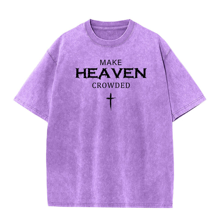 Christianartworkshop Maglietta unisex lavata con scritta "Make Heaven Crowded Cross" e effetto invecchiato. - Viola - 5XL - image 10