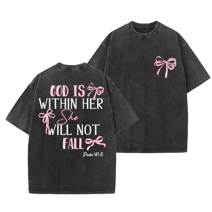Christianartworkshop Dio è dentro di lei Salmo 46:5 T-shirt unisex lavata con fiocco - Nero - 5XL - image 0