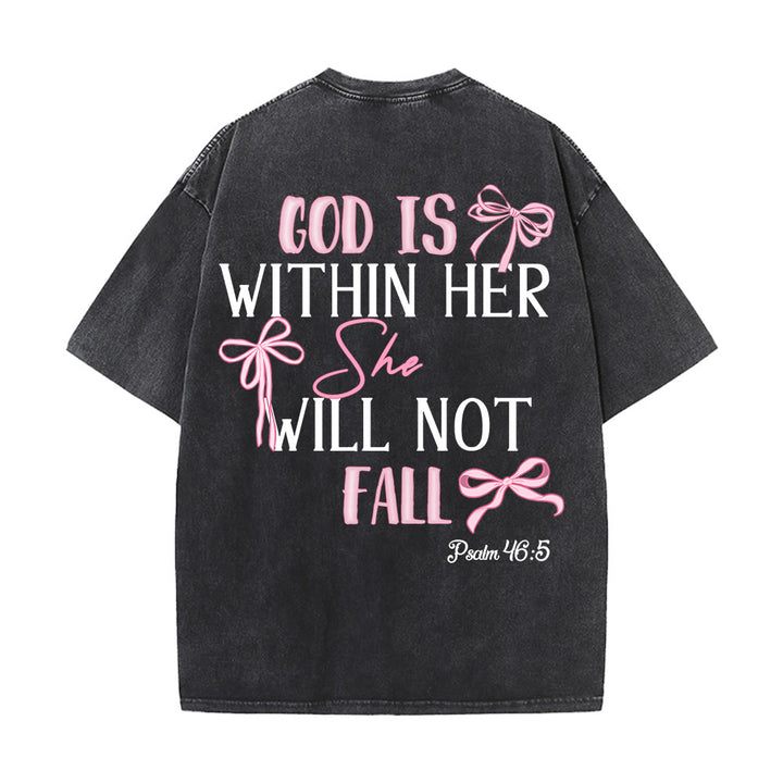 Christianartworkshop Dio è dentro di lei Salmo 46:5 T-shirt unisex lavata con fiocco - image 2