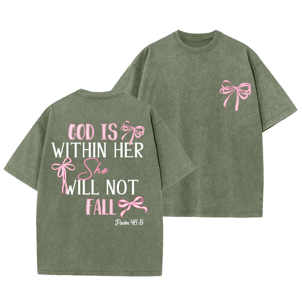 Christianartworkshop Dio è dentro di lei Salmo 46:5 T-shirt unisex lavata con fiocco - Verde militare - 5XL - image 7