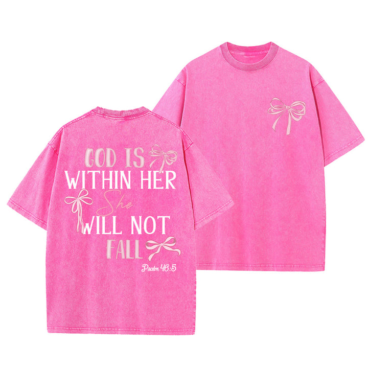 Christianartworkshop Dio è dentro di lei Salmo 46:5 T-shirt unisex lavata con fiocco - Rosa - 5XL - image 19