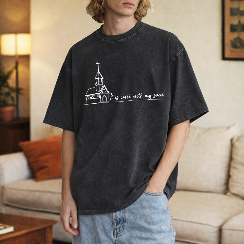 Christianartworkshop It Is Well With My Soul Church Sketch Line Art T-shirt unisex lavata - image 2