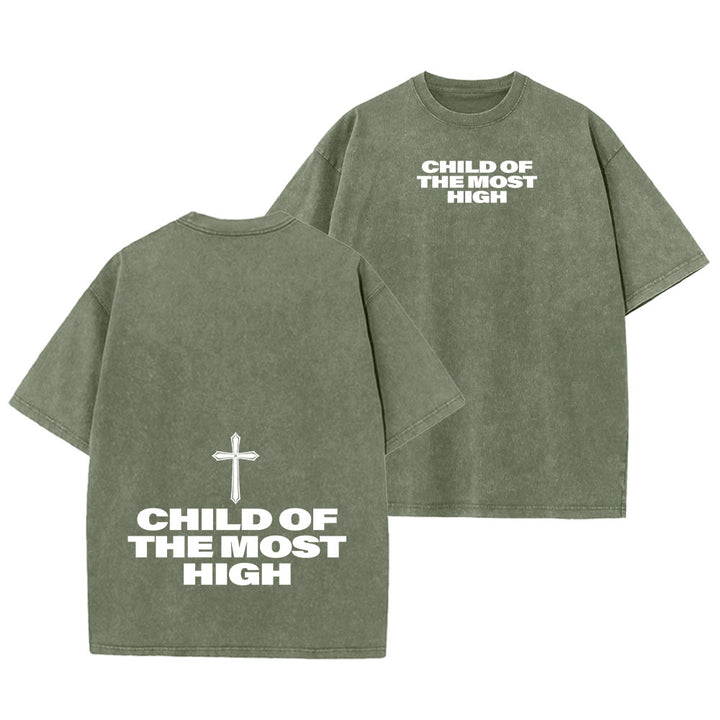 Christianartworkshop T-shirt unisex lavata con scritta in grassetto "Figlio dell'Altissimo Croce". - Verde militare - 5XL - image 16