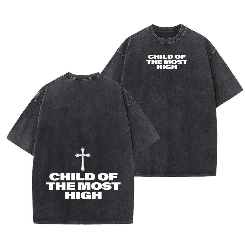 Christianartworkshop T-shirt unisex lavata con scritta in grassetto "Figlio dell'Altissimo Croce". - Nero - 5XL - image 9