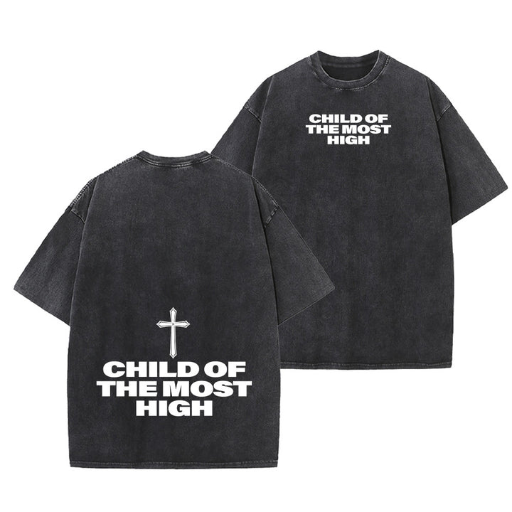 Christianartworkshop T-shirt unisex lavata con scritta in grassetto "Figlio dell'Altissimo Croce". - Nero - 5XL - image 9