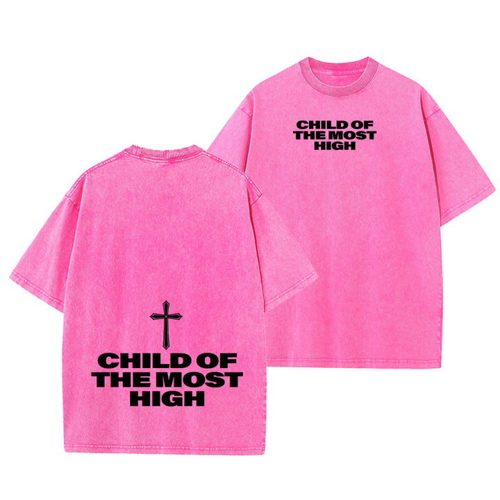 Christianartworkshop T-shirt unisex lavata con scritta in grassetto "Figlio dell'Altissimo Croce". - Rosa - 5XL - image 25