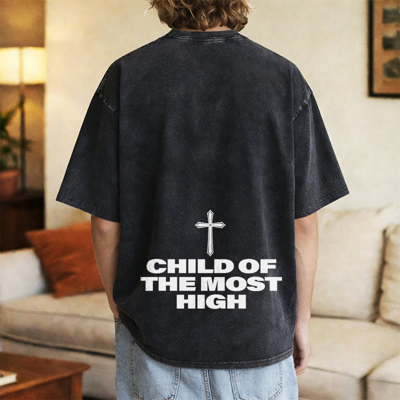 Christianartworkshop T-shirt unisex lavata con scritta in grassetto "Figlio dell'Altissimo Croce". - image 13