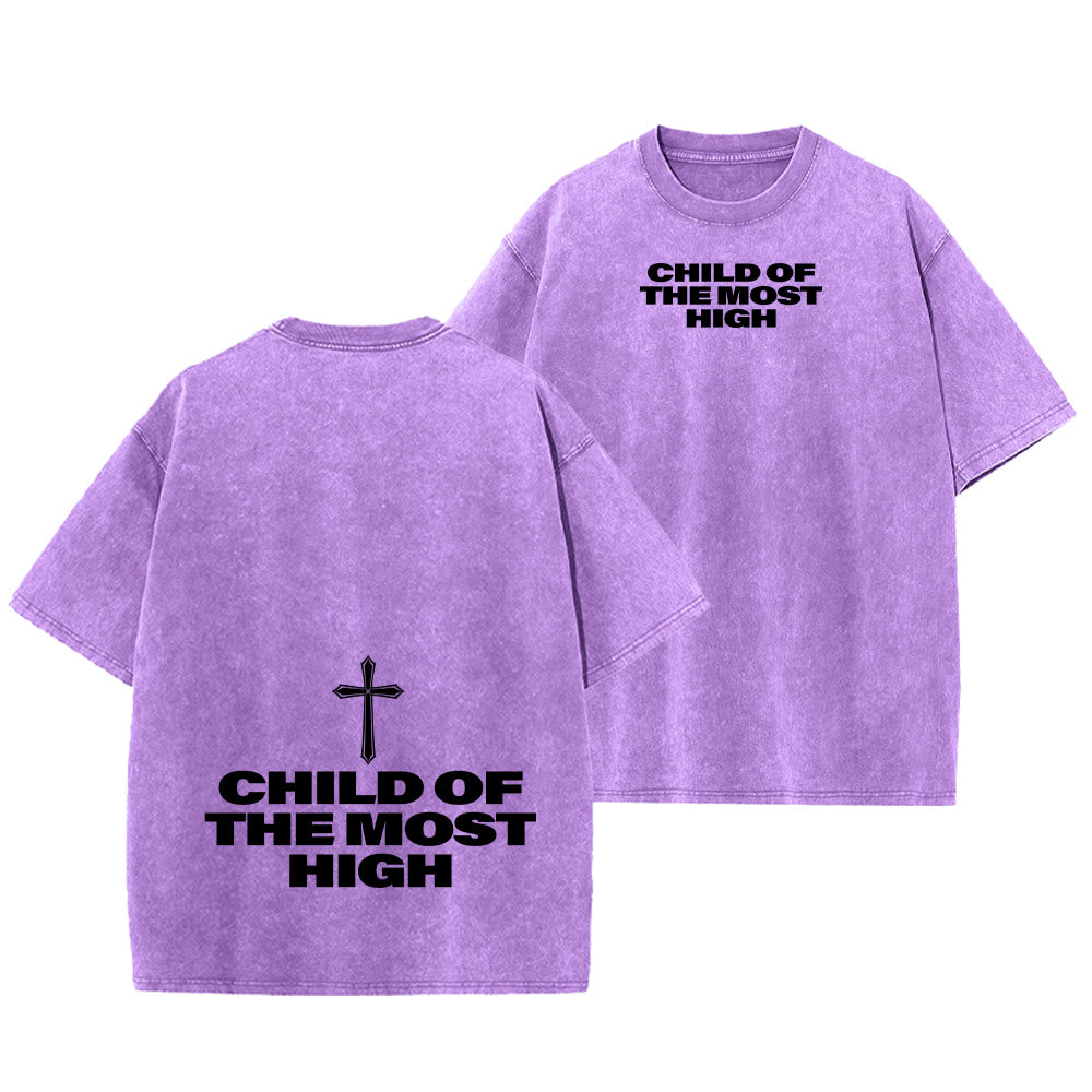 Christianartworkshop T-shirt unisex lavata con scritta in grassetto "Figlio dell'Altissimo Croce". - Viola - 5XL - image 28