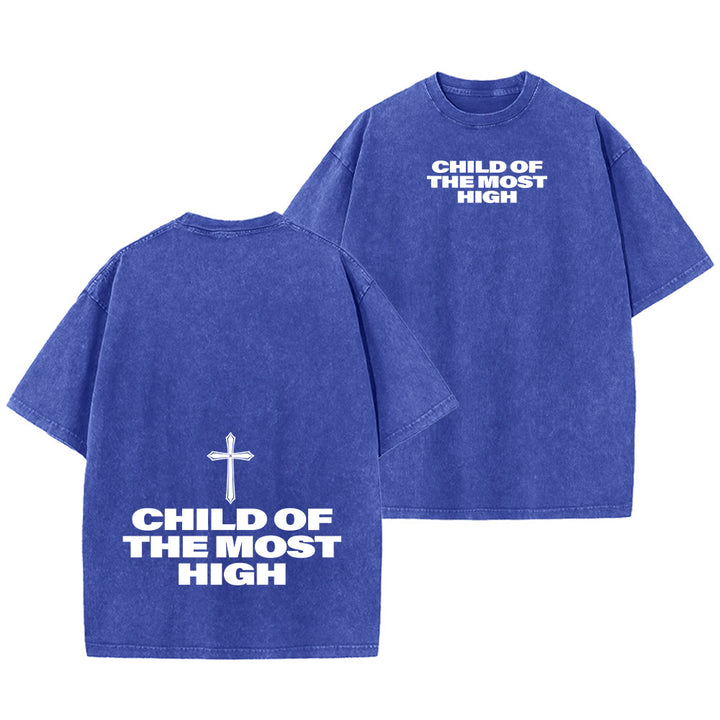 Christianartworkshop T-shirt unisex lavata con scritta in grassetto "Figlio dell'Altissimo Croce". - Blu - 5XL - image 3