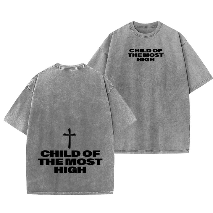 Christianartworkshop T-shirt unisex lavata con scritta in grassetto "Figlio dell'Altissimo Croce". - Grigio - 5XL - image 6
