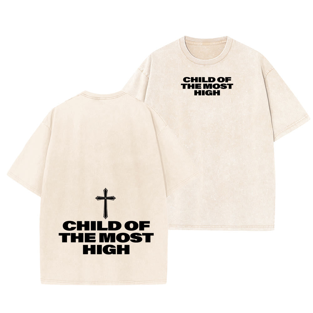 Christianartworkshop T-shirt unisex lavata con scritta in grassetto "Figlio dell'Altissimo Croce". - Beige - 5XL - image 22