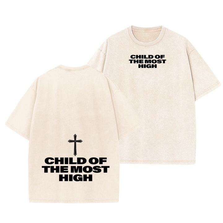 Christianartworkshop T-shirt unisex lavata con scritta in grassetto "Figlio dell'Altissimo Croce". - Beige - 5XL - image 22