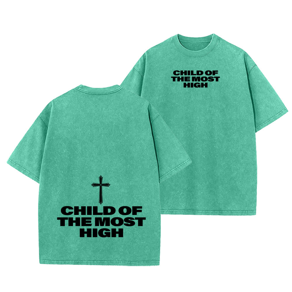 Christianartworkshop T-shirt unisex lavata con scritta in grassetto "Figlio dell'Altissimo Croce". - Verde - 5XL - image 0